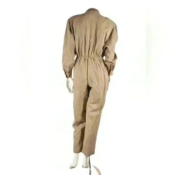 1980s BERGDORF GOODMAN Beige Tan Wool Mechanic Jumpsuit 12US USA - Picture 3 of 8